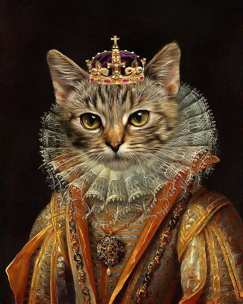 Regal Renaissance Cat Portrait Painting Digital Art by Milly May - Fine ...