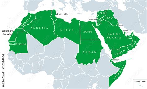 Political Map Of Arab League With Arabicspeaking Countries Vector | Hot ...