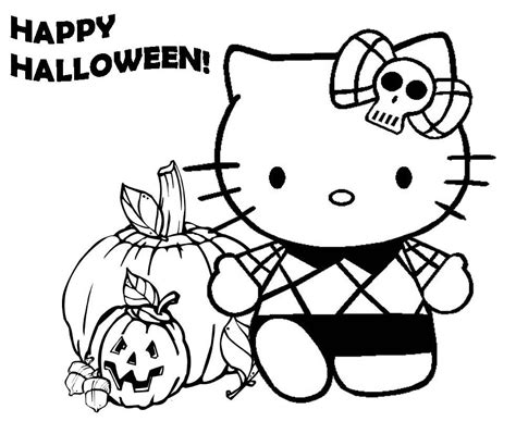 Halloween coloring page for kids with Hello Kitty - Halloween Coloring ...