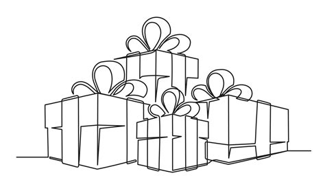 Set of continuous one line drawing of Christmas gift boxes 12615977 ...