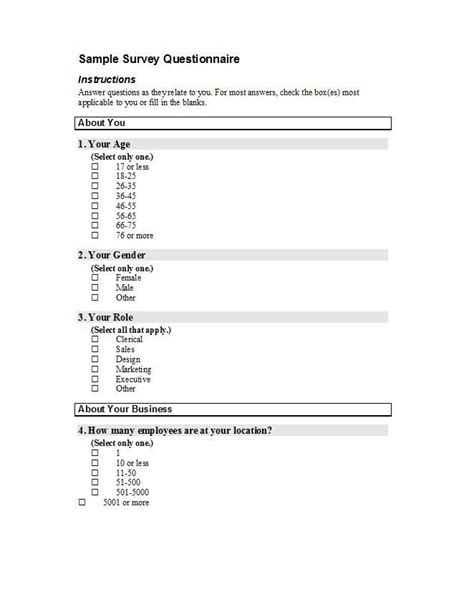 Free Questionnaire Templates (Word) - Template Lab