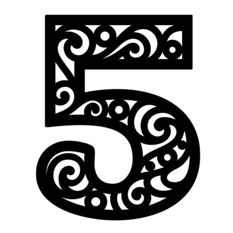 the number five is decorated with swirls and scrolls