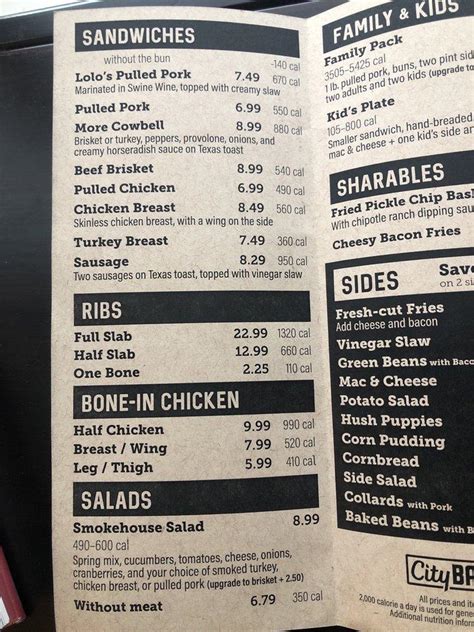 Menu at City Barbeque, Dayton, Miller Ln