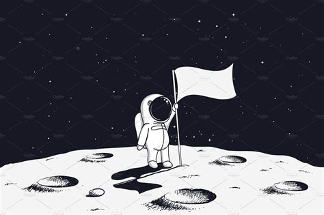 astronaut on moon with flag | Astronaut art, Astronaut drawing, Space ...