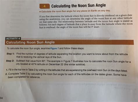 Solved 4 Calculating the Noon Sun Angle Calculate the noon | Chegg.com