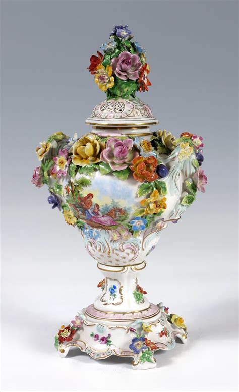 DRESDEN PORCELAIN COVERED URN /VASE: Carl Thieme, Dresden Germany. Hand ...