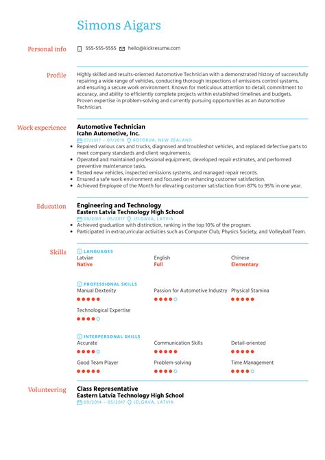 Automotive Technician Resume Sample | Kickresume