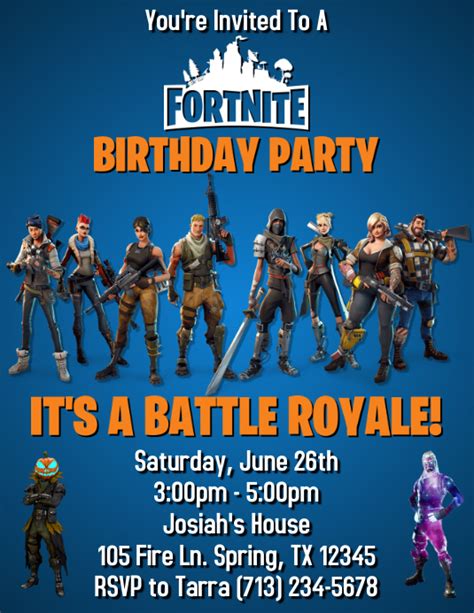 Fortnite Birthday Invitations Templates