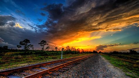 Sunset Railroad HD Wallpaper