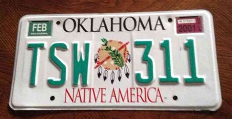 Oklahoma Native America 2001 License Plate with Native