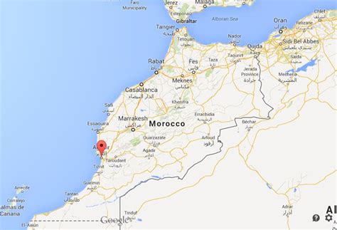 Agadir on map of Morocco