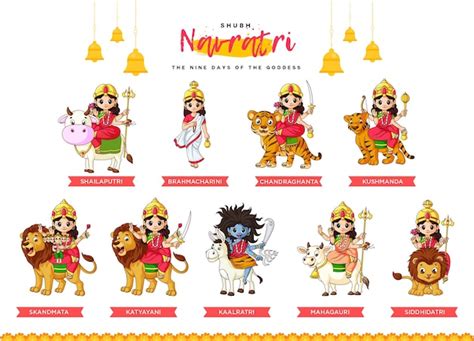 Premium Vector | Navratri festival with nine hindu goddess for nine ...