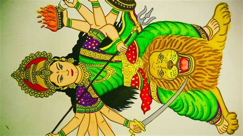 How To Draw Maa Durga Killing Mahishasura - Durga Mahishasura Puja Blue ...