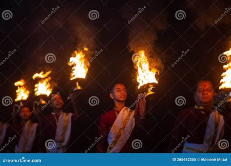 Hindu Male Priest Performing River Ganges Aarti at Rishikesh Editorial ...