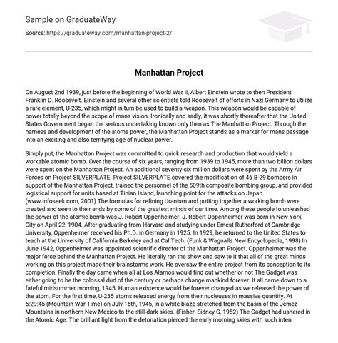 Manhattan Project - 1037 Words | Free Essay Example on GraduateWay