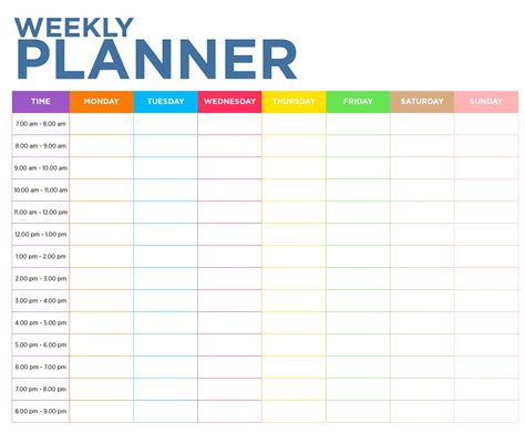 Printable Weekly Hourly Schedule Template Weekly Calendar Template ...