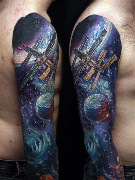 satelites-planets-stars-outer-space-tattoo-whole-sleeve-tattoo-in-blue ...