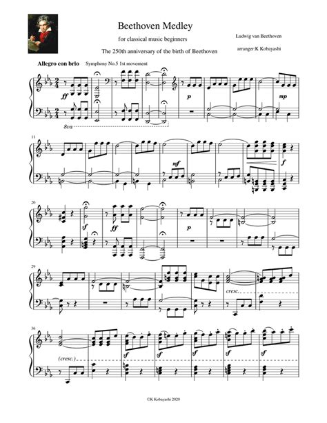 Beethoven Medley for classical music beginners Sheet music for Piano ...