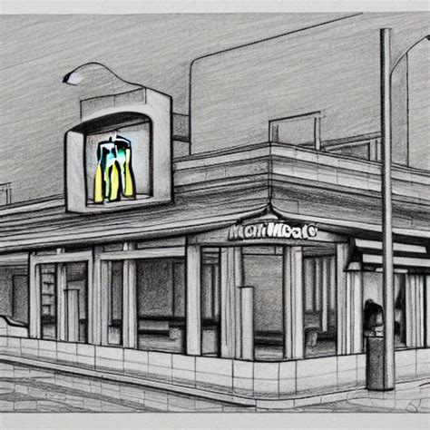 drawing of mcdonalds restaurant building, highly | Stable Diffusion