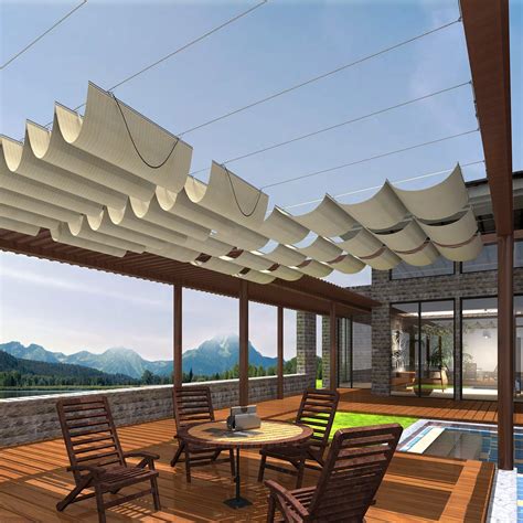 Buy Patio 3'Wx16'L Beige Upgraded Retractable Pergola Canopy Shade ...