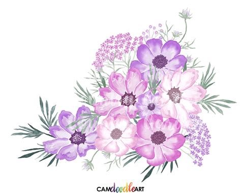 Pink and Purple Watercolor Flowers Clipart Set,Hand Painted Flowers ...