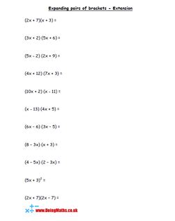 Expanding Single Brackets Worksheet With Answers Tes - High School Math ...