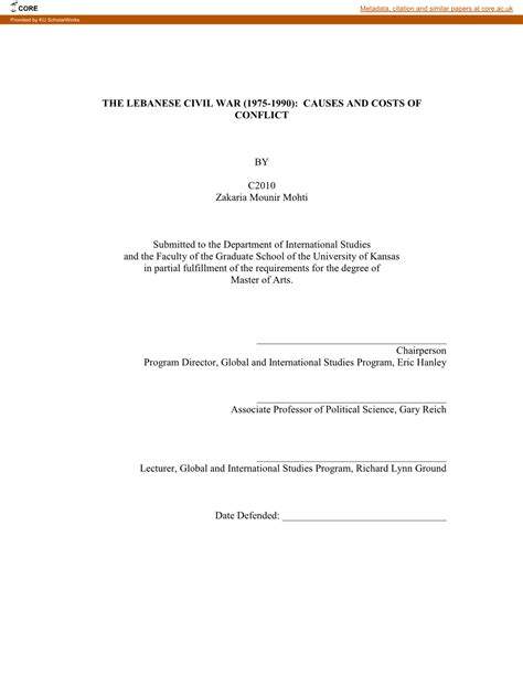 The Lebanese Civil War (1975-1990): Causes and Costs of Conflict - DocsLib