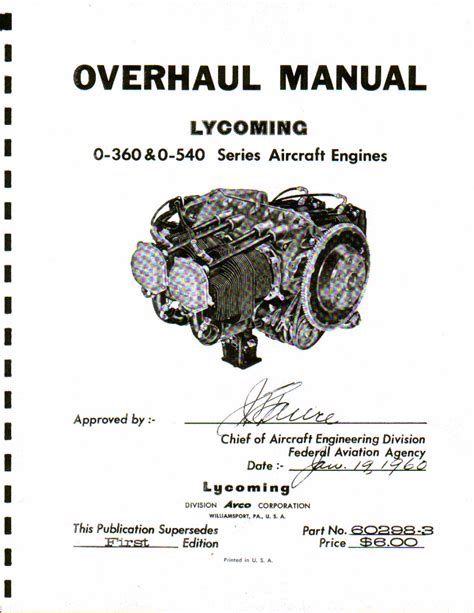 Lycoming Aircraft Engines O 360 O 540 Overhaul Manual