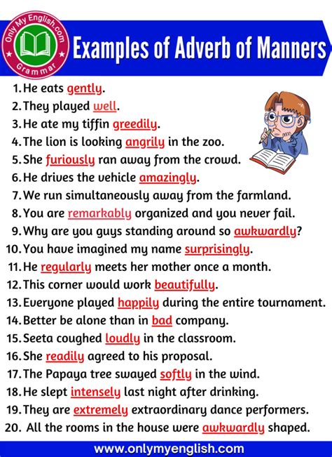 20 Examples of Adverb of Manners » OnlyMyEnglish