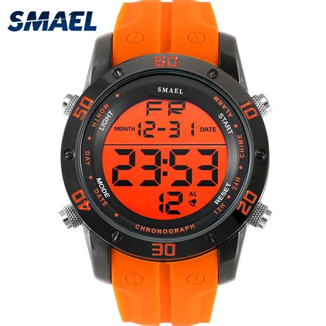 Fashion Watches Men Orange Casual Digital Watches Sports LED Clock Male ...