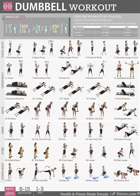 Fitwirr Dumbbell Workout Poster: 19X27 Dumbbell Exercises Poster - Home ...