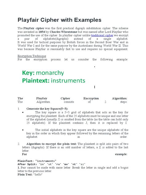 Playfair Cipher With Examples | PDF | Secrecy | Cryptography