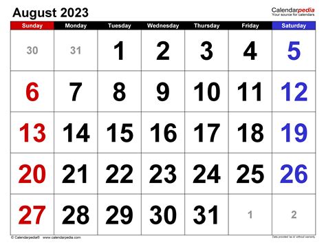 august 2023 calendar printable pdf template - august 2023 calendar ...