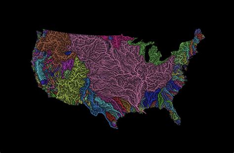 A map which depicts each drainage basin in the contiguous US : MapPorn