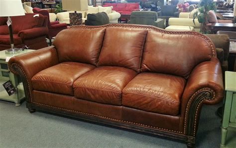 Item # 26285-1 Brown Leather Sofa w/ Nailhead Trim Distressed Wood Trim ...