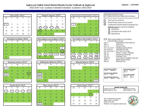 Inglewood Unified School District Calendar 2024-2025