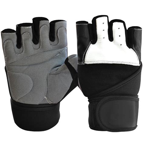 Leather fingerless elastic weight lifting gloves with long wrist strap