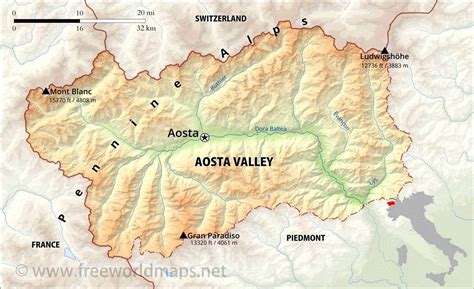 Aosta Valley Physical Map