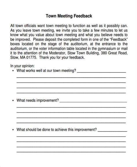 FREE 10+ Meeting Feedback Forms in PDF | MS Word