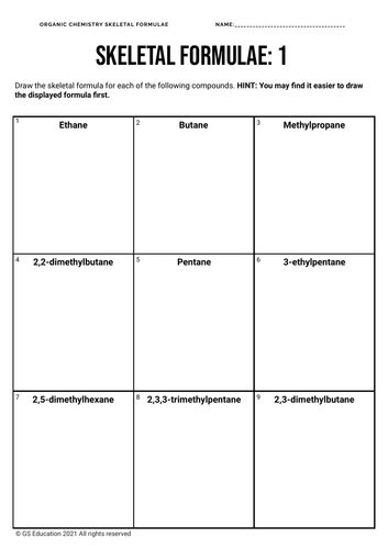 Skeletal formula A level Chemistry worksheets | Teaching Resources