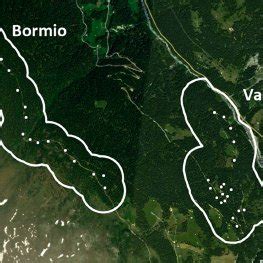 Map of the two study areas in Stelvio National Park. Dots indicate ...