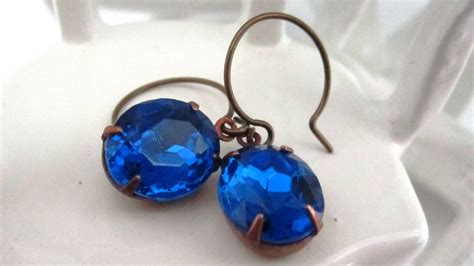 September Birthstone Sapphire Earrings. Vintage Sapphire Oval