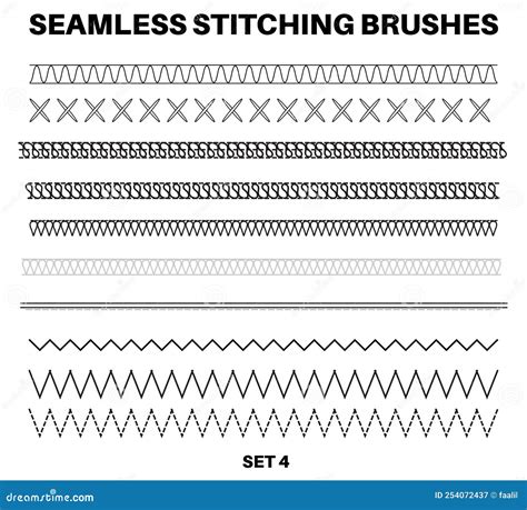 Seamless Sewing Stitch Brush Vector Illustrator Set, Different Types of ...