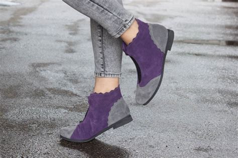 Purple Suede Boots Ankle Boots Purple Leather Booties