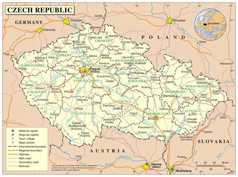 Large detailed political map of Czech Republic with all cities, roads ...