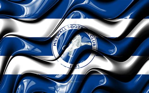 Millwall FC flag, , blue and white 3D waves, EFL Championship, english ...