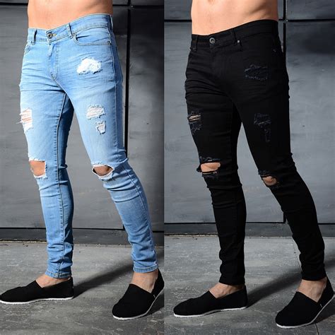 2018 Fashion Brand Men Jeans Distressed Ripped Holes Denim Pants High ...