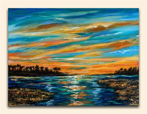 Sunset on the River ~ Painting | Sunset painting, Beach sunset painting ...