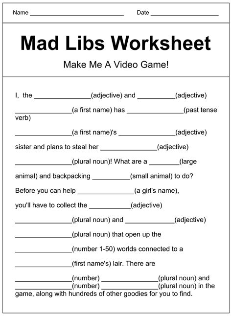 Free Mad Libs Printable