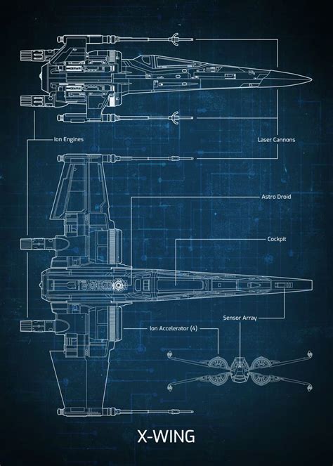 'X-Wing Blueprint' Poster, picture, metal print, paint by Star Wars ...